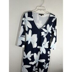 Boston Proper Womens XS Black White Floral V Neck 3/4 Sleeve Bodycon Dress 2BK70